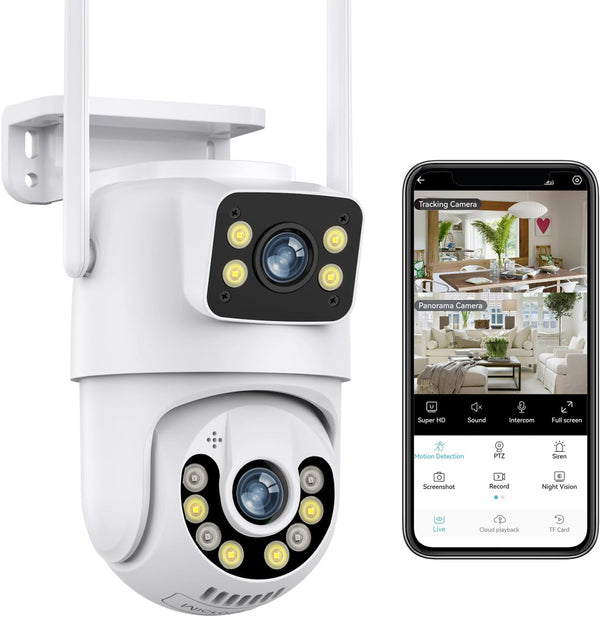 Cámara de Seguridad WiFi Exterior Doble Lente 360° - Visión Nocturna a Color y Detección de Personas | Ecuador