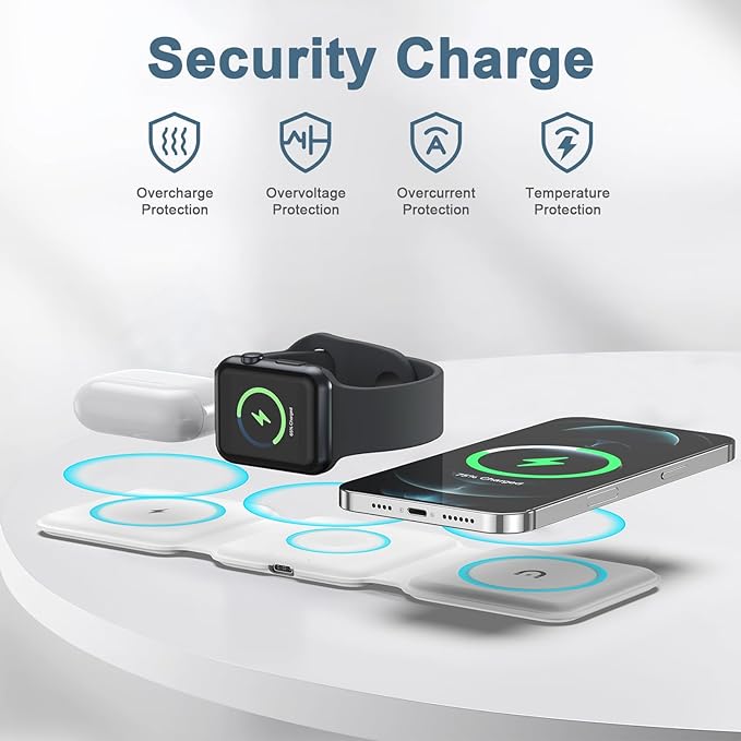 Cargador Wireless 3 en 1,  para múltiples dispositivos Apple o Android, AirPods 4/3/2/Pro, iWatch