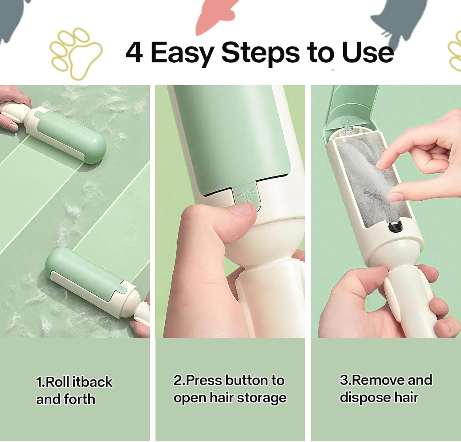 Cepillo de rodillo reutilizable para eliminar pelusas de mascotas, gato y perro, herramienta de rodillo de eliminación de pelo para ropa, muebles y asientos de automóvil, mantenimiento diario de tela