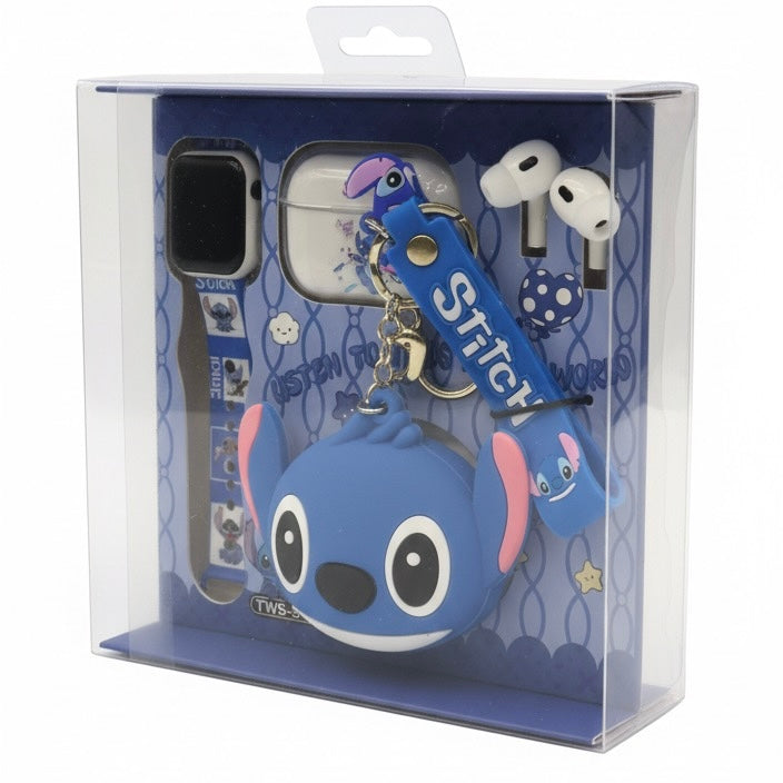Audífonos Stitch con Smartwatch – Combo inalámbrico tipo AirPods