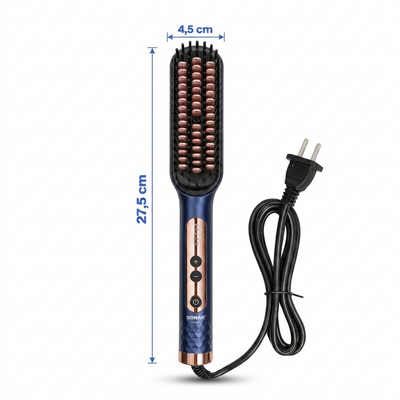 Cepillo Alisador Sonar 2 en 1 con Cerdas Cerámicas - 5 Temperaturas hasta 510°C | Reduce Frizz | Para Todo Tipo de Cabello | Ecuador