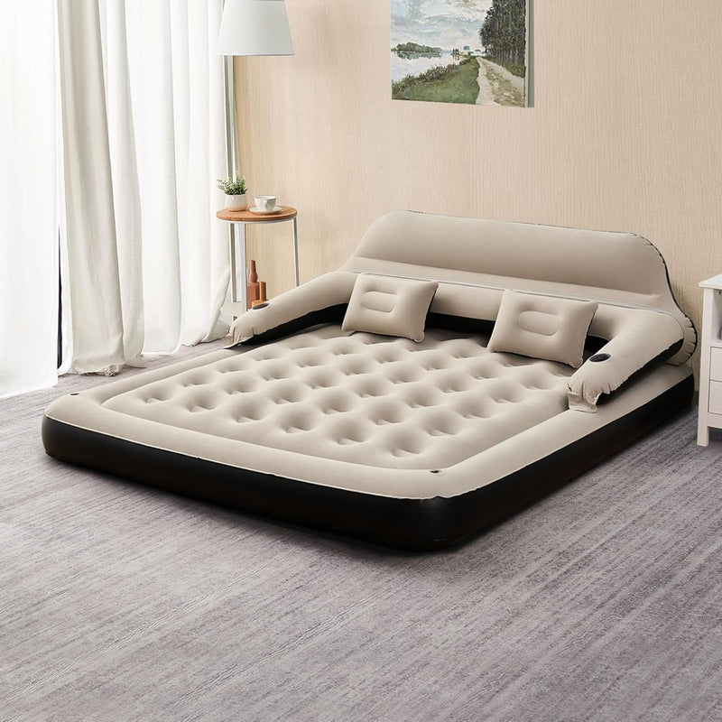 Colchón Inflable King Size con Cabecera y Almohadas - Cama de Aire para Visitas y Camping | 450 Libras Capacidad | Ecuador