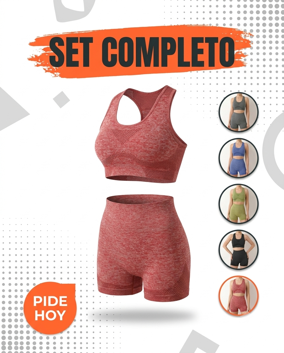 Conjunto Deportivo Short y Top con Esponja - Cintura Alta Levanta Cola | Nailon Poliéster Elastano | Colores con Textura | Ecuador | Talla S/M (Standard)