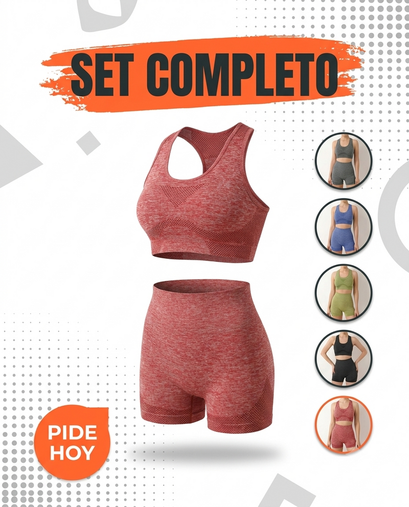 Conjunto Deportivo Short y Top con Esponja - Cintura Alta Levanta Cola | Nailon Poliéster Elastano | Colores con Textura | Ecuador | Talla S/M (Standard)