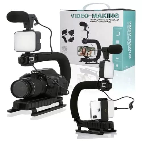 Kit Estabilizador en Forma de U con Luz y Micrófono – Graba Como un Profesional