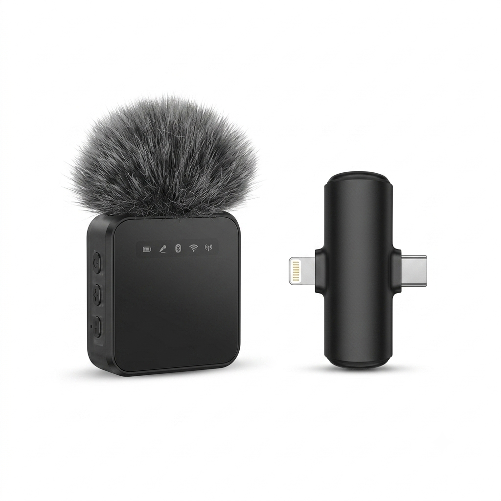 Micrófono Inalámbrico para iPhone y Android con Cancelación de Ruido - Baja Latencia | USB-C y Lightning | Elige 1 o 2 Micrófonos | Ecuador