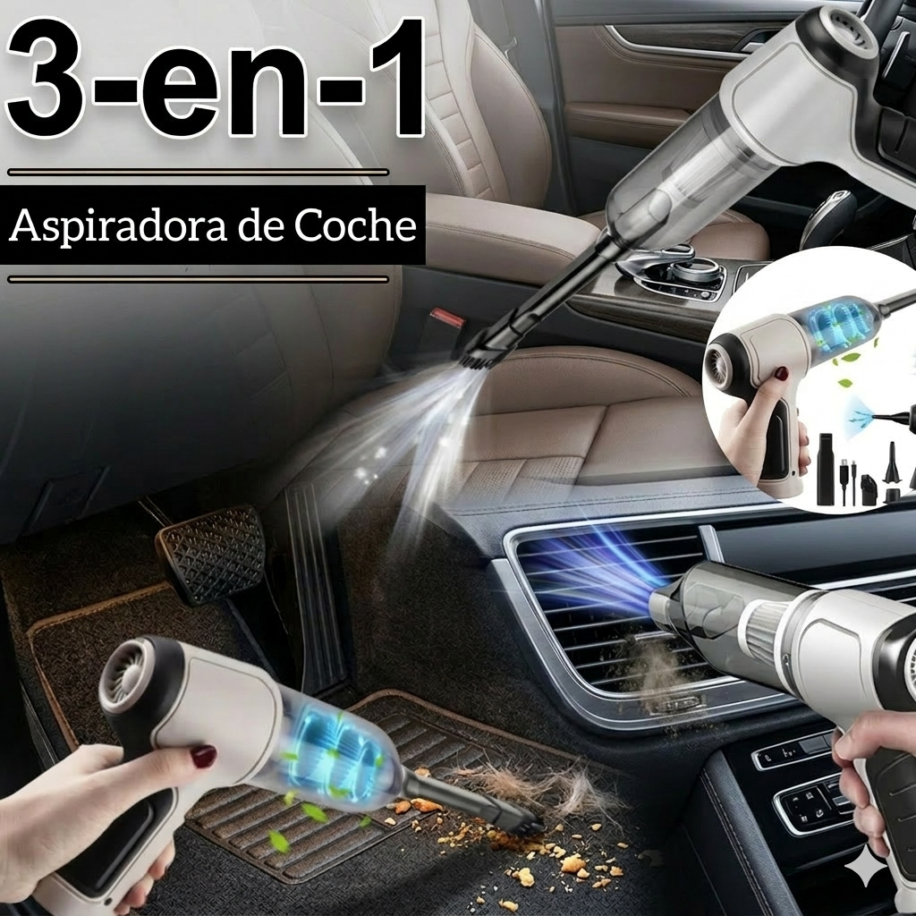 Mini Aspiradora Portátil Inalámbrica para Auto y Casa - Recargable USB con 3 Boquillas | Ecuador