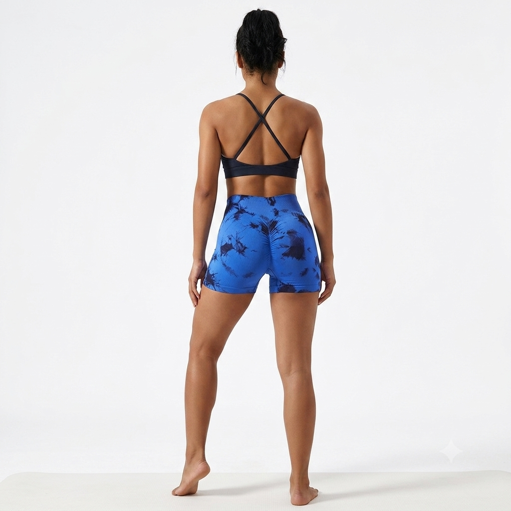Short Deportivo Levanta Cola Efecto Marmoleado - Compresión de Cintura y Realce de Glúteos | Nylon Spandex | Tallas M-L | Ecuador