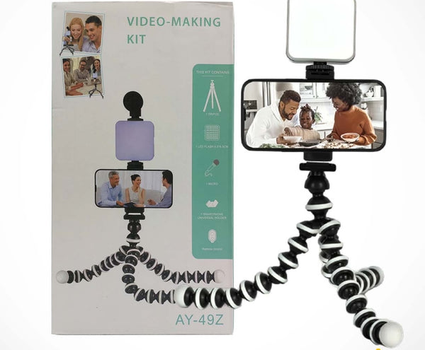 Trípode GorillaPod con Luz y Micrófono – Tu Kit Completo para Crear Contenido con Smartphone